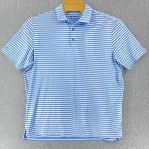 IBKUL Golf Shirt Mens XL Blue Striped Stretch Quick Dry Cool Performance Polo